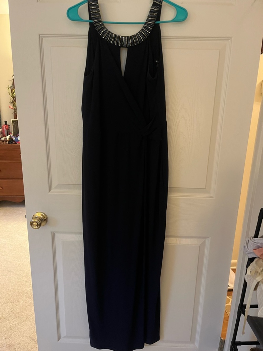 MARINA Black Maxi Dress with Beaded Scoop Neck
